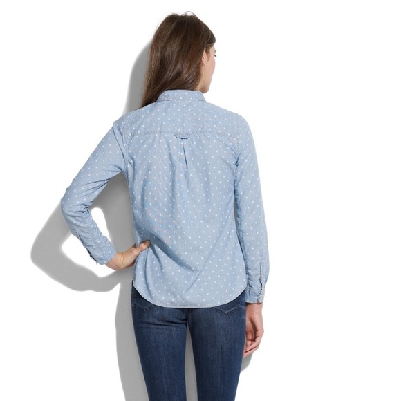 Madewell Light Chambray Polka Dot Shirt Size M GUC - Picture 3 of 8